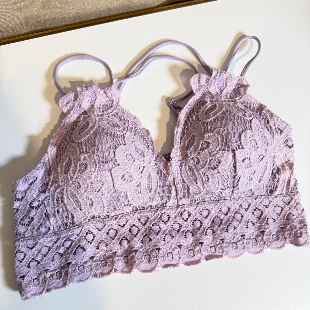 Cherish Lavender Floral Lace Bralette Adjustable Straps Purple Size Medium